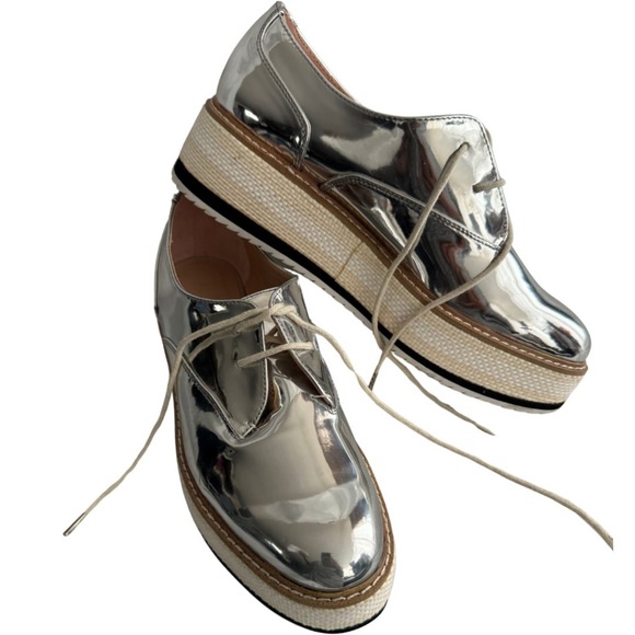 Zara Shoes - Zara Size 9 Metallic Silver Platform Oxford Brogues - Stunning Mirror Finish